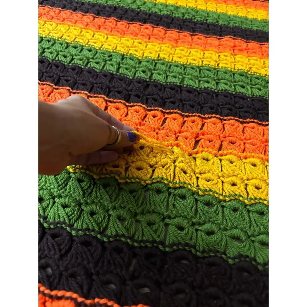 VTG Retro Crocheted Afghan Blanket 80